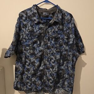 Steves Jeans 4X Camp Style Blue/Black Camo Button-Up Cotton Shirt Big & Tall